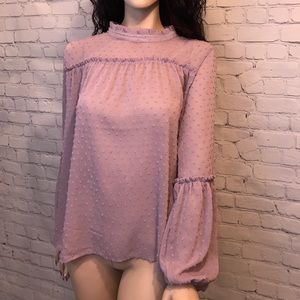 High neck puff sleeve blouse